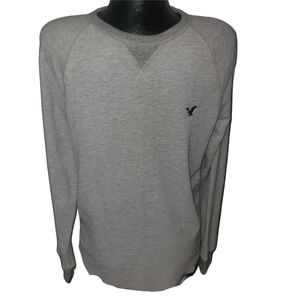 American Eagle Heritage Gray Crew Neck Waffle Knit Long Sleeve Top L